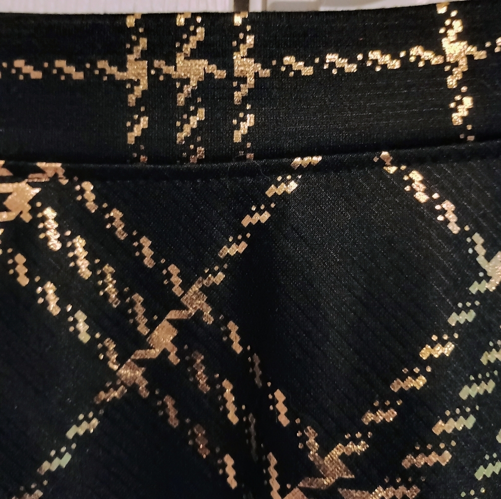 Laura Scott Black And Gold Houndstooth Plaid A‎ Line Skirt Academia Office Siren - Picture 7 of 10
